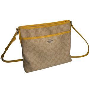 Coach File Shoulder Crossbody Bag Signature Canvas Lt Khaki / Canary Yellow Y2K